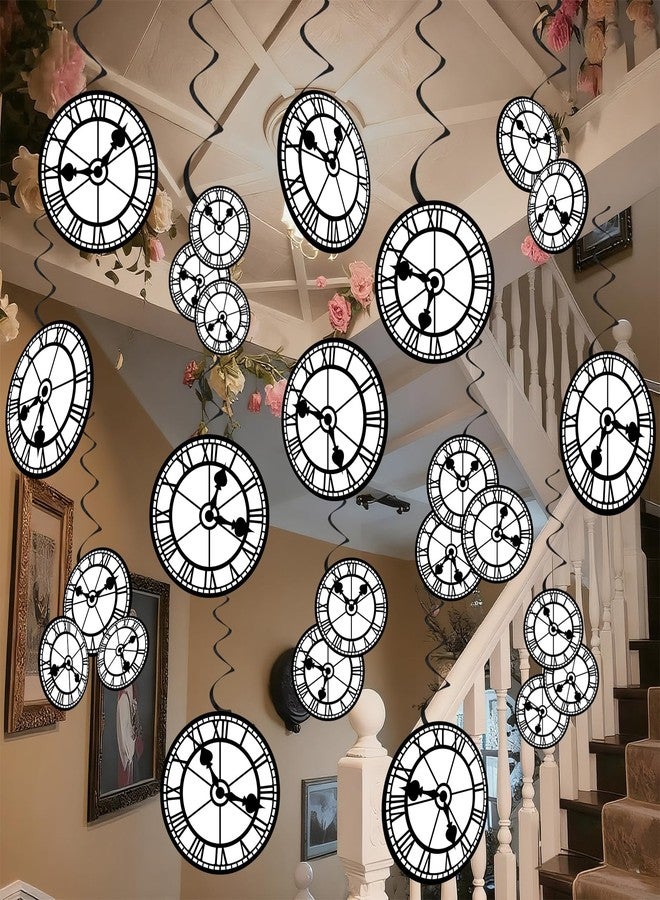 Oitnlaughter 60Pcs Wonderland Clock Hanging Swirls Wonderland Tea Birthday Party Decorations Curious Clock Ceiling Streamers Fairytale Themed Hanging Decorations for Birthday Baby Shower Tea Party Supplies - Image 1